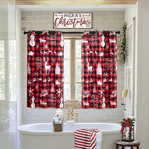 PANELSBURG Christmas Kitchen Window Curtains Over Sink,Red 45 Inch Length Cute Buffalo Plaid Cafe Blackout Short Curtains for Small Bathroom Window Living Room,Cortinas de Navidad Cocina para Sala