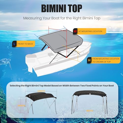 XGeek Bimini Top,3Bow/4Bow Bimini Tops Cover for Boats,Jon Boat Canopy,Ideal for Most Vessels with Rear Support Pole and Storage Boot