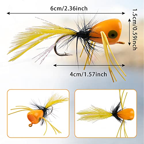 Fly Dry Flies Kit,12pcs Foam Float Fly Fishing Bass Popper Fly Fishig Lure Colorful Fly Tying Set Topwater Panfish Bait Bugs Trout Bobber Lure Bluegill Salmon 10pcs