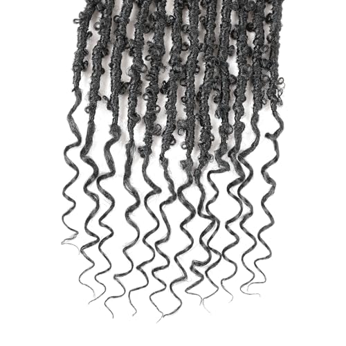 Short Butterfly Locs Goddess Locs Crochet Hair With Curly Ends 18 Inch Distressed Butterfly Faux Locs Synthetic Goddess Locs Butterfly Soft Locs Hair Extensions (14 Inch, 6packs,1B)