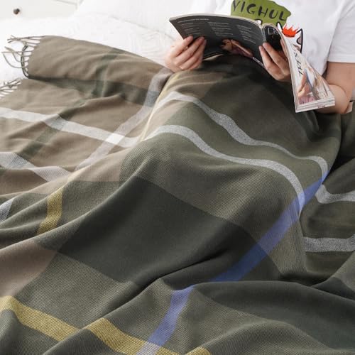 BATTILO HOME Olive Green Plaid Throw Blanket for Couch - Army Green Plaid Blanket Buffalo Checkered Blankets - Lightweight Farmhouse Outdoor Throw Blankets for Bed, Sofa 50"x60"