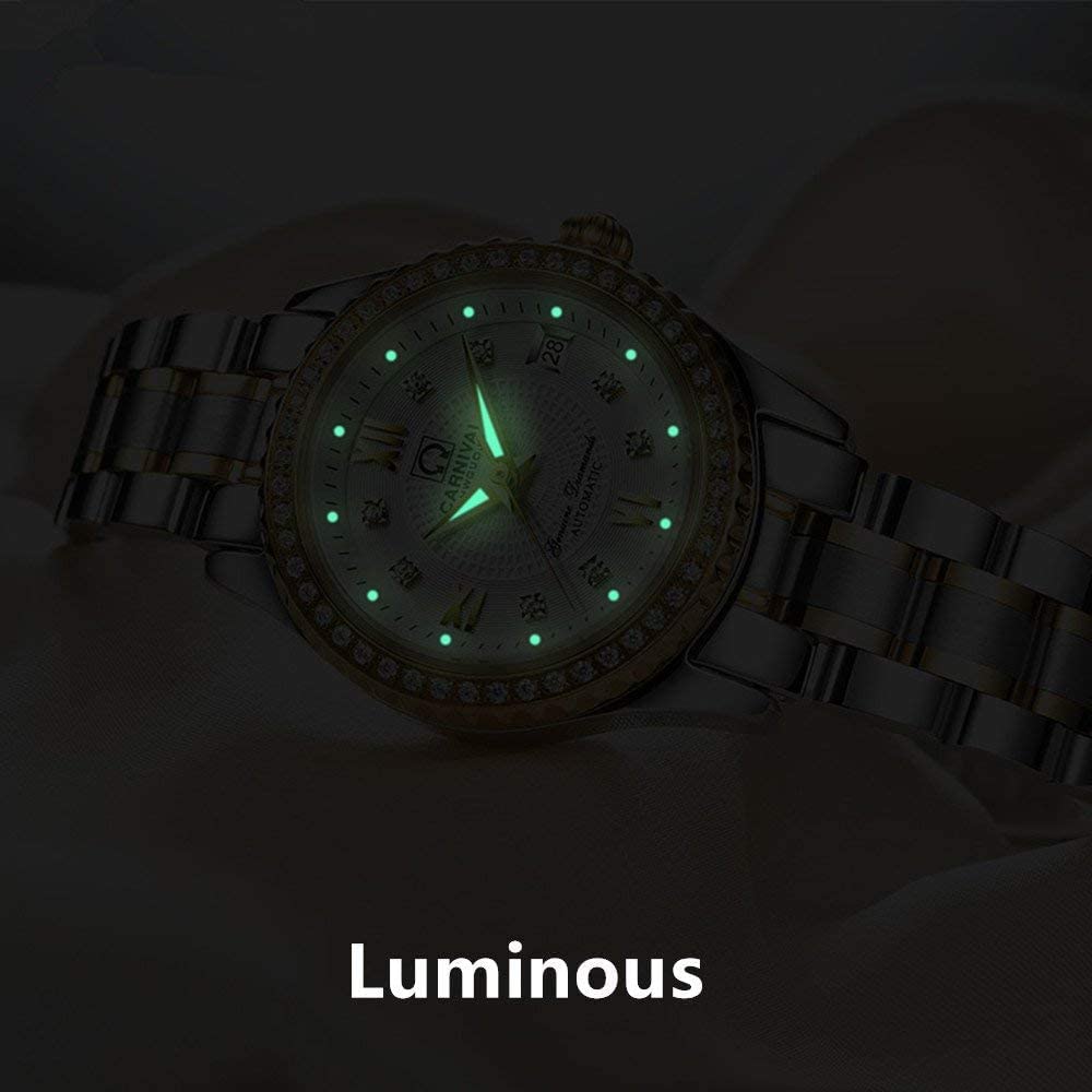 BESTKANG Luxury Watches Automatic Women's 50M Waterproof Calendar Stainless Steel Mechanical Watch Self Winding (Two Tone Gold)