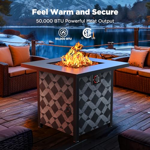 Ciays Propane Fire Pits 28″ Outdoor Gas Fire Pit, 50,000 BTU Square Fire Pit Table with Lava Rocks, 2-in-1 Fire Table with Removable Lid, CSA-Certified for Outside Patio, Parties, Backyard, Garden