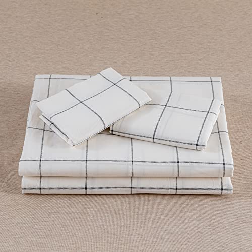 JELLYMONI Twin Duvet Cover Set- Cotton Plaid Duvet Cover 2 Pieces with Button Closure, 1 Duvet Cover and 1 Pillowcases (White with Black Grid Geometric Pattern Printed)