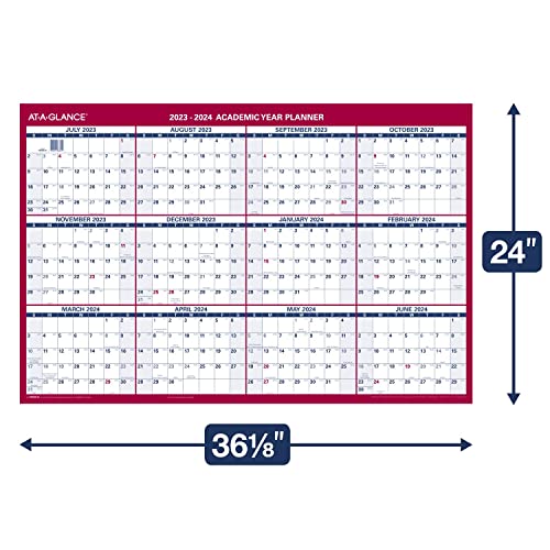 AT-A-GLANCE 2023-2024 Erasable Calendar, Dry Erase Wall Planner, 36" x 24", Large, Academic & Regular Year, Double Sided, Horizontal (PM200S2824)