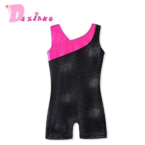 DAXIANG Gymnastics Leotards for Girls Sparkle Kids Unitard Biketards with Shorts Pink Purple 3-4Y