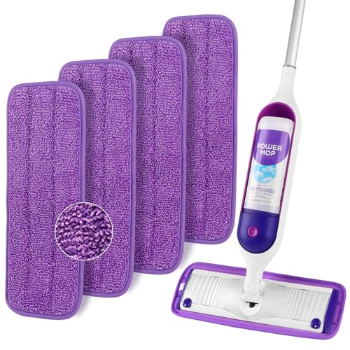 HOMEXCEL Reusable Microfiber Mop Pads for Swiffer PowerMop, Power Mop Pads Refills for 13 ''-15 '' Spray Mop, Machine Washable Power Mop Pads Replacement for Multi-Surface Floor Cleaning, Pack of 4