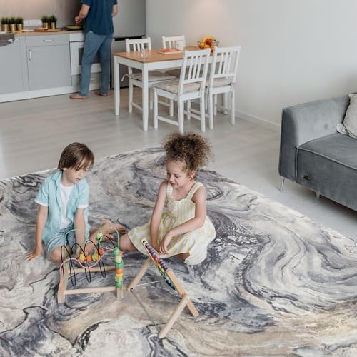 2x6 Runner Rug for Hallways Kitchen Modern Abstract Washable Runner Rug Blue Soft Non Slip Marble Carpet Runner for Laundry Entryway Bedroom Bathroom