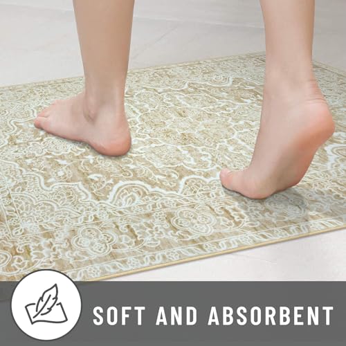 KUTA Washable Kitchen Runner 3x8, Grey Vintage Kitchen Runners Non Skid Washable 8 ft, Printed Oriental Distressed Tribal 3x8 Runner Rug Area Rug Ultra Soft Carpet Runner for Bedroom Living Room