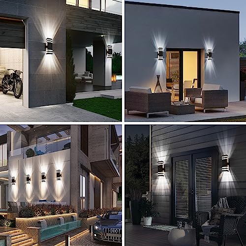HIHUOS Dusk to Dawn Outdoor Wall Lights - Modern Exterior Lights for House - Up Down Sconce Wall Light Fixture - Waterproof Aluminum Porch Lights Outside Wall Mount for Garage (2 Pack)