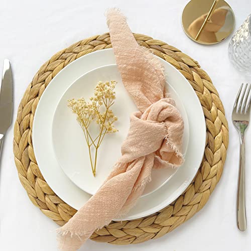 Handmade Cloth Napkins Set of 6, 100% Cotton Dinner Napkins with Fringe, 18 x 18 Inch Reusable Soft Napkins for Party,Weddings,Christmas,Thanksgiving Day,Halloween Celebration(White)