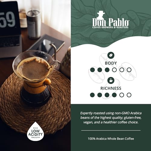 Don Pablo Colombian Decaf - Swiss Water Process Decaffeinated - Medium-Dark Roast Gourmet Coffee - 100% Arabica Whole Bean, Non-GMO, Low Acidity, 907g (2LB) Bag