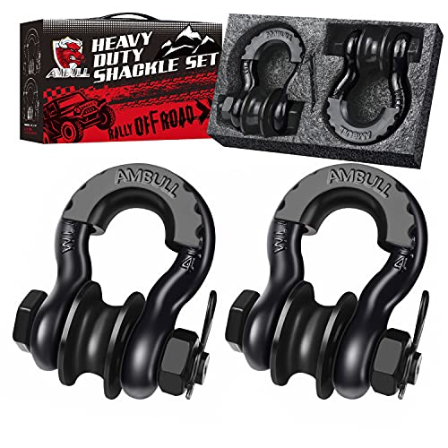 AMBULL Upgraded Snatch Block, 3/4" D Ring Shackle (2 Pack) 22,000lb Break Strength with Towing Pulley, Heavy Duty Offroad Recovery Accessory for Truck, Tractor, ATV & UTV - Black