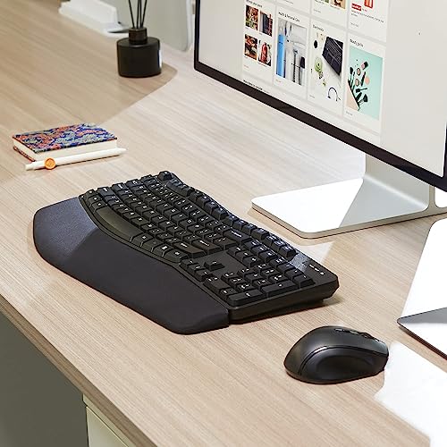 Amazon Basics Ergonomic Wireless Combo Full-Sized Keyboard with Palm Rest and Comfortable Right-Handed Mouse, 2.4 GHz Wireless USB Receiver, Compatible with PC, Laptop, Black