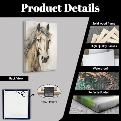 QIXIANG Horse Canvas Wall Art Abstract White Horse Painting Prints Animal Picture for Living Room Bedroom Home Decor Framed (12.00" x 18.00", Abstract)
