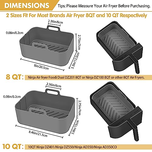 8 QT Air Fryer Silicone Liners Rectangular for Ninja Foodi Dual Reusable Silicone Airfryer Liner Rectangle Silicone Air Fryer Oven Basket (8 * 5.3 inch(8 QT), DZ201 - Black)