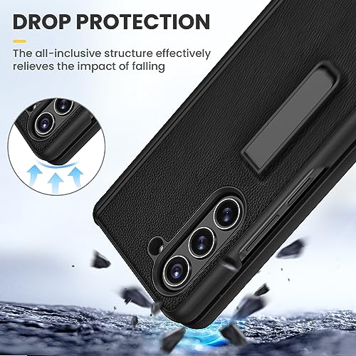 Ruky for Galaxy Z Fold 5 Case with Hinge Protection, Full Body Case with Built-in Privacy Screen Protector & Magnetic Kickstand PU Leather Protective Phone Case for Samsung Galaxy Z Fold 5, Black