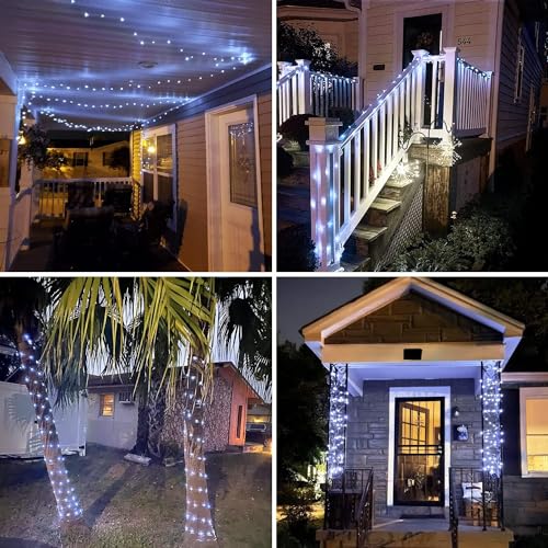 JMEXSUSS White Solar String Lights Outdoor Waterproof, 2 Pack Each 33FT 100 LED Solar Fairy Lights, 8 Modes Solar Christmas Lights for Outside Tree Garden Patio Wedding Decorations