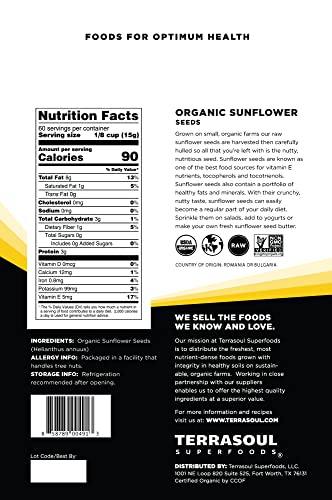 Terrasoul Superfoods Organic Hulled Sunflower Seeds, 2 Pounds