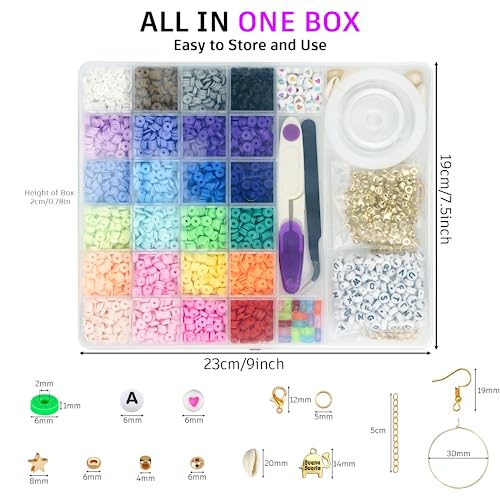 Gionlion 6000 Clay Beads Bracelet Making Kit, 24 Colors Flat Preppy Beads for Friendship Bracelets, Polymer Clay Beads with Charms for Jewelry Making, Crafts Gifts for Girls Ages 6-12