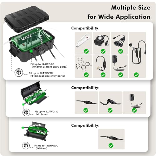 Outdoor Extension Cord Safety Cover with Waterproof Protector Seal, Weatherproof Electrical Connection Box, Almond