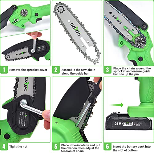 Mini Chainsaw Cordless 4 Inch Chain Saw SOYUS Small with Safety Lock, Rechargeable Lithium Electric Handheld Portable Tree Trimming Branch Wood Cutting