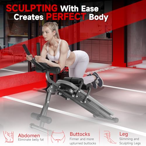 Bigzzia Ab Machine, Ab Workout Equipment Machine for Stomach Workout Foldable Abdominal Trainer for Home Gym Adjustable Ab Exercise Bench Crunch Machine for Core Abdomen, Black