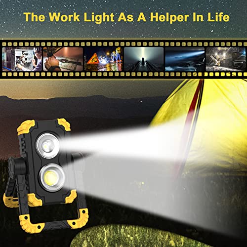 Samyoung 2 Pack Magnetic 6000 Lumen Work Light, 10 Hours Long Lasting 360°Rotating 7000K Warm Rechargeable Work Light, Folding Waterproof Led Work Light for Job Site Car Inspection Camping Emergency