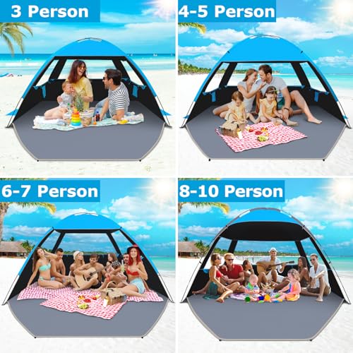 Gorich Beach Tent Sun Shelter for 3/4-5/6-7/8-10 Person with UPF 50+ UV Protection, Lightweight & Easy Setup Beach Shade Canopy, Portable Beach Shade Tent Beach Cabana