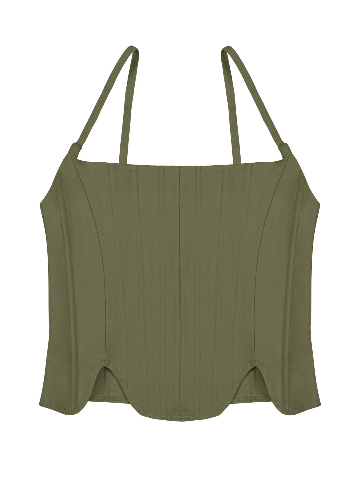 REORIA Women's Summer Fashion Sexy Square Neck Sleeveless Adjustable Spaghetti Strap Tendy Tank Crop Tops Going Out Bustier Corset Tops Dark Green Small