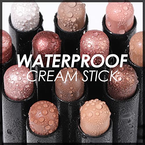 FOCALLURE Shimmer and Matte Cream Eyeshadow Stick,Smooth Brilliant Eye Brightener Pencil,High Pigment Eye Highlighter Pen for Women,Long Lasting Waterproof Eye Shadow and Liners Makeup (ASH)