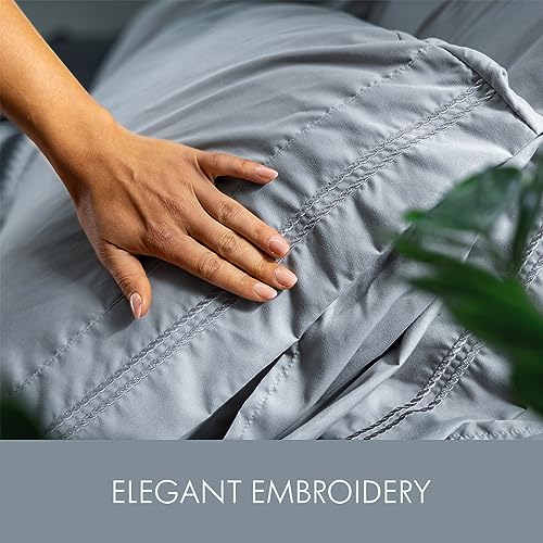 Twin Size Sheet Set Deep Pocket- 4 Piece Ultra Soft Machine Washable Luxury Bed Sheet Set - Shrinkage & Fade Resistant Embroidered Bedding Sheet (Twin, Steel Blue)