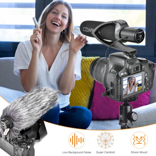 comica CVM-V30 Pro Camera Directional Condenser Microphone Shotgun Video Supercardioid Microphone for Canon Nikon Sony Panasonic DSLR Camera with 3.5 mm Jack (Black)