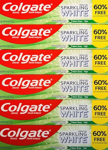 Colgate Sparkling White Whitening Toothpaste, Mint - 4 ounce (6 Pack)
