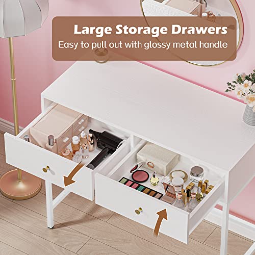 SUPERJARE 39.4" White Desk with 2 Drawers, Modern Makeup Vanity Desk, Small Computer Desk Home Office Desk for Writing Study Bedroom
