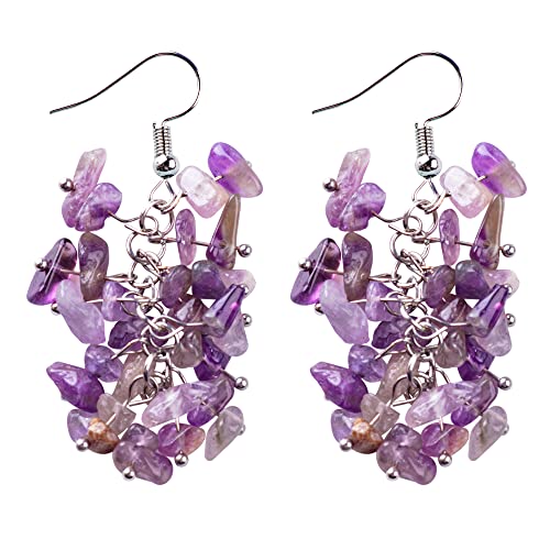 Crystal Earrings Chips Stones Handmade Healing Crystal Gemstone Earrings for Women Stainless Dangle Hook Eardrop