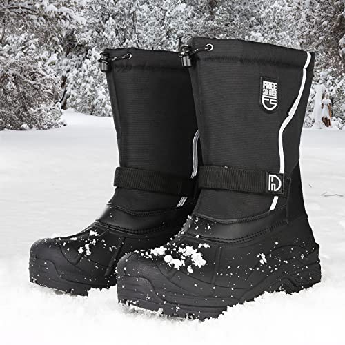 FREE SOLDIER Mens Snow Boots Insulated Waterproof Hiking Winter Shoes Nonslip Outdoor Ankle Cold Weather Boots with Warm Inner(Black,7)