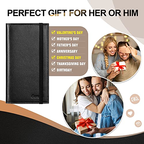 CASMONAL Checkbook Covers for Personal Checkbook Holder RFID Blocking Premium Leather Checkbook Cover for Duplicate Checks