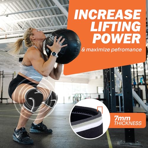 Knee Sleeves Weightlifting Women & Men - 7mm Thick Lifting Knee Sleeves Provides Knee Support for Men & Women crossfit knee sleeves - Knee Sleeves for Squats (Black, Small)
