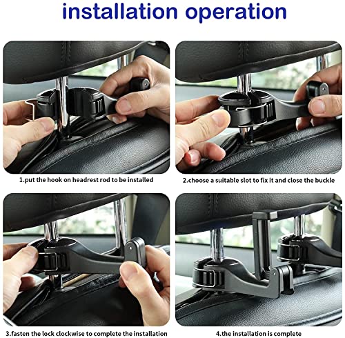 TOOVREN Upgraded 2 Pack Car Headrest Hidden Hook 2 in 1 Car Seat Hooks with Phone Holder for Purse, Backpacks,Toys,and Even Bottle Storage Organizer (Silver)