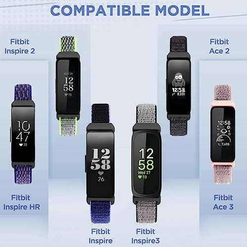 WNIPH Nylon Bands Compatible for Fitbit Inspire 3/Inspire 2/Inspire/Inspire HR/Ace 3/Ace 2 Bands, Breathable Sport Replacement Straps Soft Adjustable Solo Loop Nylon Wristband for Women Men
