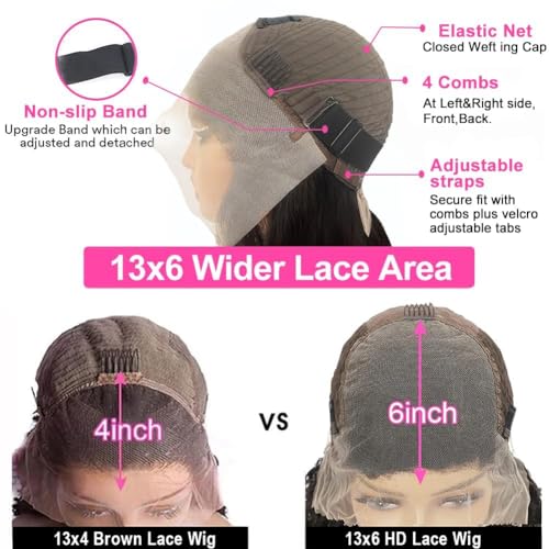 BLACROSS 13x6 Deep Wave Lace Front Wigs Human Hair 180 Density Deep Part Curly Lace Front Wigs Human Hair Pre Plucked Glueless Transparent Lace Frontal Wig Pre Plucked with Baby Hair(20 Inch)