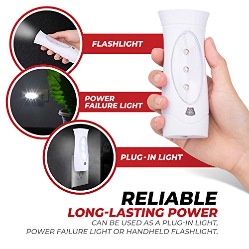 Amerelle LED Emergency Lights For Home Power Failure – Triple Function Power Failure Light and Plug In Flashlight Combo, With Rechargeable Battery – Be Snow Storm & Hurricane Ready (71134)