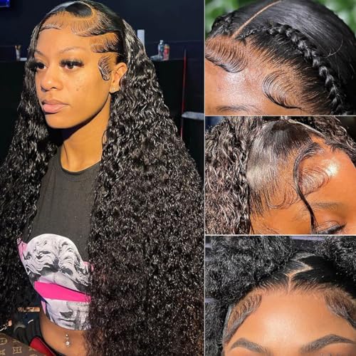 Honxixi Deep Wave Lace Front Wigs Human Hair HD 13x4 Transparent Glueless Deep Curly Lace Frontal Wigs for Women Human Hair Pre Plucked with Baby Hair 180% Density Natural Color (20 inch)