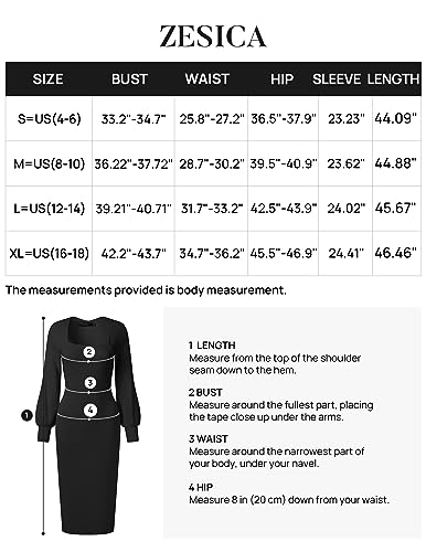 ZESICA Women's 2024 Square Neck Ribbed Knit Dress Puff Long Sleeve Slim Fit Bodycon Fall Winter Pullover Sweater Dress,GoldenTea,Large