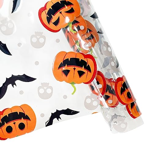 ONEART | 12"×48" Halloween Theme Faux Leather Bat Pumpkin Hat Moon Clear PVC Vinyl Leather for Earrings, Hair Bows, Halloween DIY Crafts