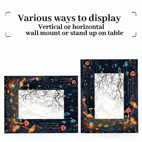 Bardic 4x6Picture Frames, Psychedelic Mushrooms Wooden Photo Frame Fits 3x5 with Mat or 4x6 Without Mat Photo Frames for Wall Mounting or Tabletop Display for Home Gallery Decor