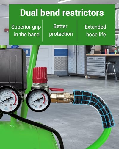 DEWENWILS 1/4 Inch x 6FT Hybrid Air Hose 300 PSI, Heavy Duty Air Compressor Hose with 1/4" Industrial Quick Coupler Fittings, Flexible and Kink Resistant Air Hose (Green)