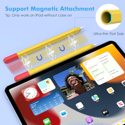 MoKo Pencil Case Compatible with Apple Pencil (USB-C), 2 Pack Silicone Apple Pencil USB C Sleeve Cover, Protective Skin Cover Holder Grip Sleeve, Support Magnetic Attachment, Black-Red+Orange-Red