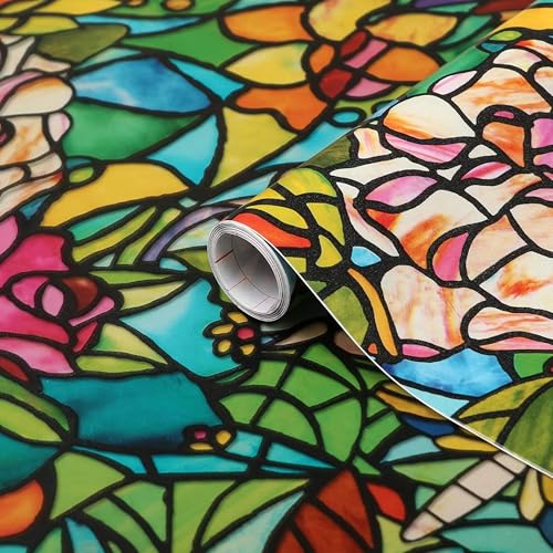 d-c-fix Window Privacy Film Tulia Stained Glass Static Cling Removable Two Way Day and Night Sun UV-Blocking Decorative Vinyl Covering for Home Door Bathroom Decal Sticker 26.5" x 59" (Pack of 2)